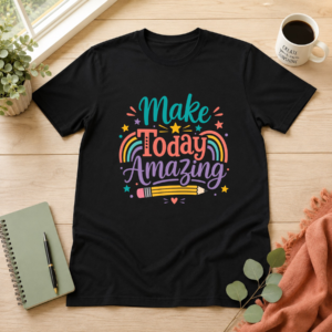 Make Today Amazing Kids Tee - Rainbow & Pencil Graphic (Black)