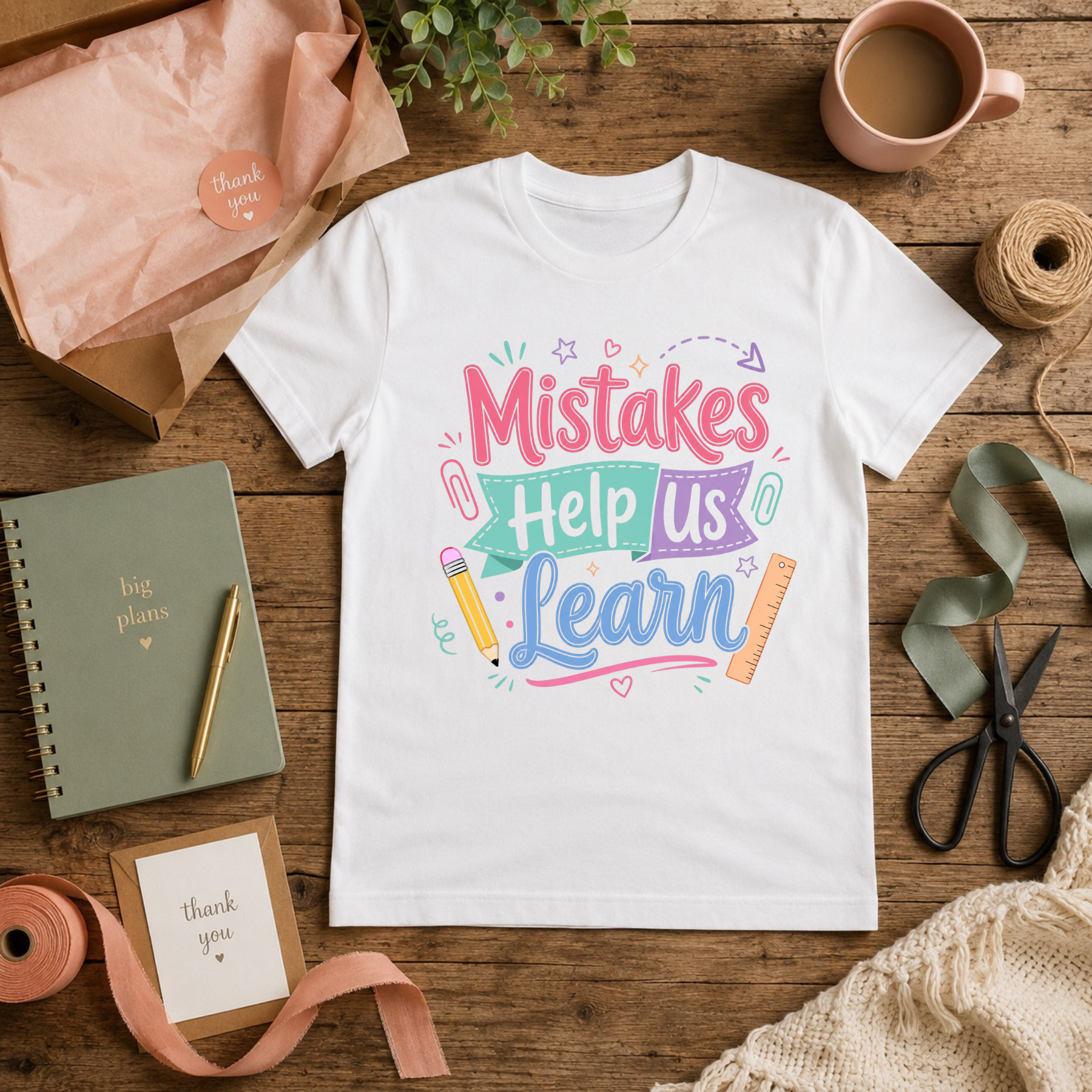 Mistakes Help Us Learn Kids Tee – Pastel School Graphic