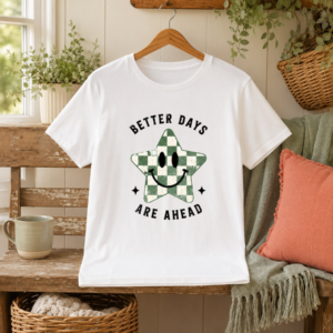 Better Days Are Ahead Tee Retro Checkered Star Smiley Graphic