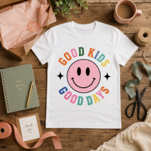 Good Kids Good Days Tee Rainbow Smiley Graphic