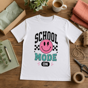 School Mode On Tee Retro Checkered Smiley Graphic