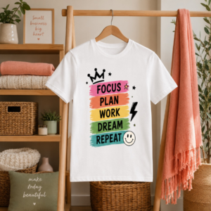 Focus Plan Work Dream Repeat Tee Colorful Motivational Graphic