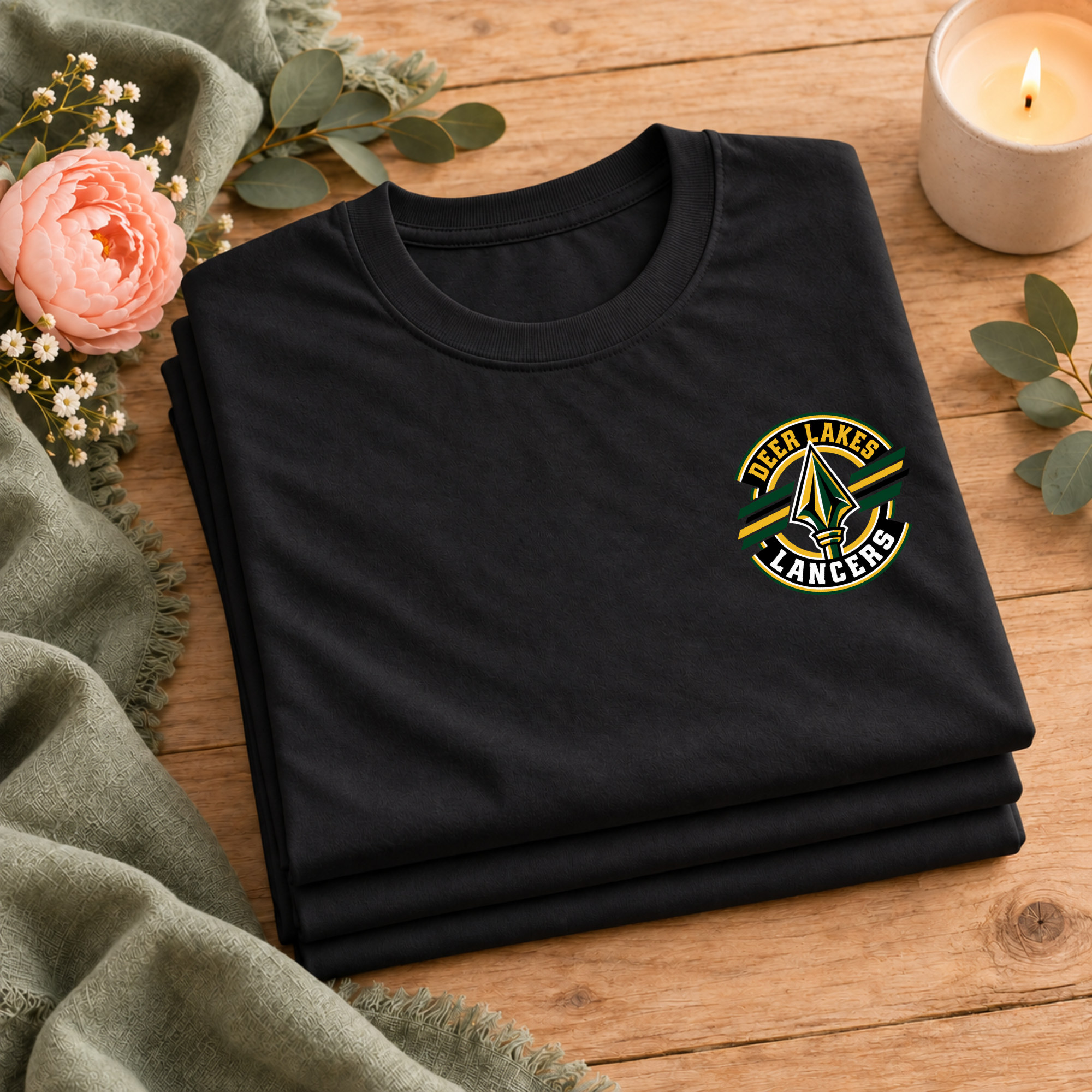 Deer Lakes Stripe Crest Left Chest Adult Tee