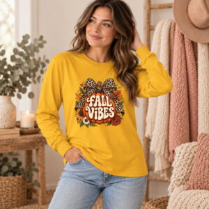 Fall Vibes Bow Adult Long Sleeve Tee