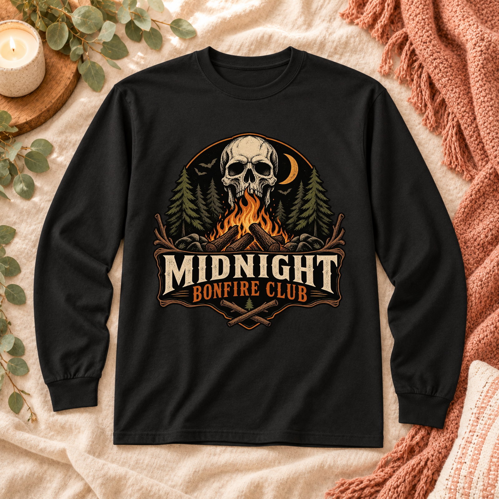 Midnight Bonfire Club Adult Long Sleeve Tee