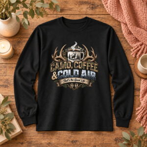 Camo, Coffee & Cold Air Adult Long Sleeve Tee